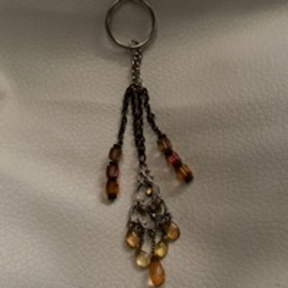 Handmade Upcycled Brown Beaded Jewelry Keychain Charm